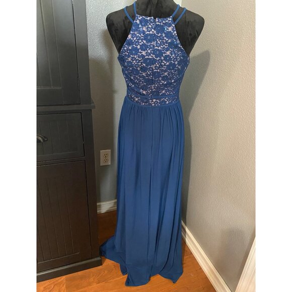 NightWay Maxi Dress Size 6 Gown Blue Lace Sequins Fit & Flare  Formal Party - Picture 6 of 12